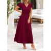 imagePRETTYGARDEN Womens Summer Maxi Dresses 2025 Trendy Casual Button V Neck Ruffle Cap Sleeve Long Flowy Pleated DressDark Wine Red