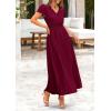 imagePRETTYGARDEN Womens Summer Maxi Dresses 2025 Trendy Casual Button V Neck Ruffle Cap Sleeve Long Flowy Pleated DressDark Wine Red
