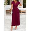 imagePRETTYGARDEN Womens Summer Maxi Dresses 2025 Trendy Casual Button V Neck Ruffle Cap Sleeve Long Flowy Pleated DressDark Wine Red