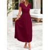 imagePRETTYGARDEN Womens Summer Maxi Dresses 2025 Trendy Casual Button V Neck Ruffle Cap Sleeve Long Flowy Pleated DressDark Wine Red
