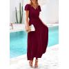imagePRETTYGARDEN Womens Summer Maxi Dresses 2025 Trendy Casual Button V Neck Ruffle Cap Sleeve Long Flowy Pleated DressDark Wine Red