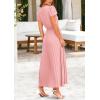 imagePRETTYGARDEN Womens Summer Maxi Dresses 2025 Trendy Casual Button V Neck Ruffle Cap Sleeve Long Flowy Pleated DressPink