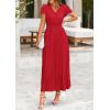 imagePRETTYGARDEN Womens Summer Maxi Dresses 2025 Trendy Casual Button V Neck Ruffle Cap Sleeve Long Flowy Pleated DressRed