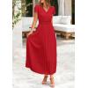 imagePRETTYGARDEN Womens Summer Maxi Dresses 2025 Trendy Casual Button V Neck Ruffle Cap Sleeve Long Flowy Pleated DressRed