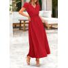 imagePRETTYGARDEN Womens Summer Maxi Dresses 2025 Trendy Casual Button V Neck Ruffle Cap Sleeve Long Flowy Pleated DressRed