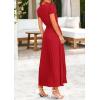 imagePRETTYGARDEN Womens Summer Maxi Dresses 2025 Trendy Casual Button V Neck Ruffle Cap Sleeve Long Flowy Pleated DressRed