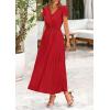 imagePRETTYGARDEN Womens Summer Maxi Dresses 2025 Trendy Casual Button V Neck Ruffle Cap Sleeve Long Flowy Pleated DressRed
