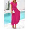imagePRETTYGARDEN Womens Summer Maxi Dresses 2025 Trendy Casual Button V Neck Ruffle Cap Sleeve Long Flowy Pleated DressRose Red