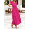 imagePRETTYGARDEN Womens Summer Maxi Dresses 2025 Trendy Casual Button V Neck Ruffle Cap Sleeve Long Flowy Pleated DressRose Red