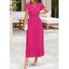 imagePRETTYGARDEN Womens Summer Maxi Dresses 2025 Trendy Casual Button V Neck Ruffle Cap Sleeve Long Flowy Pleated DressRose Red