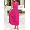 imagePRETTYGARDEN Womens Summer Maxi Dresses 2025 Trendy Casual Button V Neck Ruffle Cap Sleeve Long Flowy Pleated DressRose Red