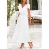 imagePRETTYGARDEN Womens Summer Maxi Dresses 2025 Trendy Casual Button V Neck Ruffle Cap Sleeve Long Flowy Pleated DressWhite