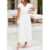 imagePRETTYGARDEN Womens Summer Maxi Dresses 2025 Trendy Casual Button V Neck Ruffle Cap Sleeve Long Flowy Pleated DressWhite
