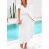 imagePRETTYGARDEN Womens Summer Maxi Dresses 2025 Trendy Casual Button V Neck Ruffle Cap Sleeve Long Flowy Pleated DressWhite