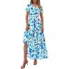 imagePRETTYGARDEN Womens 2025 Summer Boho Maxi Dresses Floral Short Sleeve V Neck A Line Tiered Flowy Long Beach Vacation DressWhite Blue Floral