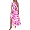 imagePRETTYGARDEN Womens 2025 Summer Boho Maxi Dresses Floral Short Sleeve V Neck A Line Tiered Flowy Long Beach Vacation DressWhite Pink Floral