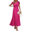 imagePRETTYGARDEN Womens Summer Maxi Dresses 2025 Trendy Casual Button V Neck Ruffle Cap Sleeve Long Flowy Pleated DressRose Red