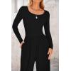 imagePRETTYGARDEN Womens Spring Fall Fashion One Piece Jumpsuits Dressy Casual Long Sleeve Wide Leg Ribbed Knit RompersBlack