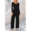 imagePRETTYGARDEN Womens Spring Fall Fashion One Piece Jumpsuits Dressy Casual Long Sleeve Wide Leg Ribbed Knit RompersBlack