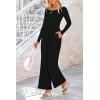 imagePRETTYGARDEN Womens Spring Fall Fashion One Piece Jumpsuits Dressy Casual Long Sleeve Wide Leg Ribbed Knit RompersBlack