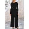 imagePRETTYGARDEN Womens Spring Fall Fashion One Piece Jumpsuits Dressy Casual Long Sleeve Wide Leg Ribbed Knit RompersBlack