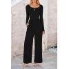 imagePRETTYGARDEN Womens Spring Fall Fashion One Piece Jumpsuits Dressy Casual Long Sleeve Wide Leg Ribbed Knit RompersBlack
