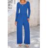 imagePRETTYGARDEN Womens Spring Fall Fashion One Piece Jumpsuits Dressy Casual Long Sleeve Wide Leg Ribbed Knit RompersBlue