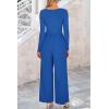 imagePRETTYGARDEN Womens Spring Fall Fashion One Piece Jumpsuits Dressy Casual Long Sleeve Wide Leg Ribbed Knit RompersBlue