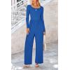 imagePRETTYGARDEN Womens Spring Fall Fashion One Piece Jumpsuits Dressy Casual Long Sleeve Wide Leg Ribbed Knit RompersBlue