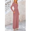 imagePRETTYGARDEN Womens Spring Fall Fashion One Piece Jumpsuits Dressy Casual Long Sleeve Wide Leg Ribbed Knit RompersDusty Pink
