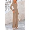 imagePRETTYGARDEN Womens Spring Fall Fashion One Piece Jumpsuits Dressy Casual Long Sleeve Wide Leg Ribbed Knit RompersKhaki