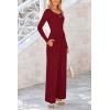 imagePRETTYGARDEN Womens Spring Fall Fashion One Piece Jumpsuits Dressy Casual Long Sleeve Wide Leg Ribbed Knit RompersWine Red