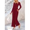 imagePRETTYGARDEN Womens Spring Fall Fashion One Piece Jumpsuits Dressy Casual Long Sleeve Wide Leg Ribbed Knit RompersWine Red