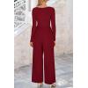 imagePRETTYGARDEN Womens Spring Fall Fashion One Piece Jumpsuits Dressy Casual Long Sleeve Wide Leg Ribbed Knit RompersWine Red