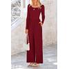 imagePRETTYGARDEN Womens Spring Fall Fashion One Piece Jumpsuits Dressy Casual Long Sleeve Wide Leg Ribbed Knit RompersWine Red