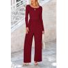 imagePRETTYGARDEN Womens Spring Fall Fashion One Piece Jumpsuits Dressy Casual Long Sleeve Wide Leg Ribbed Knit RompersWine Red