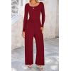 imagePRETTYGARDEN Womens Spring Fall Fashion One Piece Jumpsuits Dressy Casual Long Sleeve Wide Leg Ribbed Knit RompersWine Red