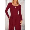 imagePRETTYGARDEN Womens Spring Fall Fashion One Piece Jumpsuits Dressy Casual Long Sleeve Wide Leg Ribbed Knit RompersWine Red