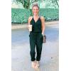 imagePRETTYGARDEN Womens Summer Casual One Piece Jumpsuits Spaghetti Strap Pants Romper 2025 Spring Vacation Resort OutfitsDark Green