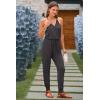 imagePRETTYGARDEN Womens Summer Casual One Piece Jumpsuits Spaghetti Strap Pants Romper 2025 Spring Vacation Resort OutfitsDark Grey