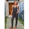 imagePRETTYGARDEN Womens Summer Casual One Piece Jumpsuits Spaghetti Strap Pants Romper 2025 Spring Vacation Resort OutfitsDark Grey
