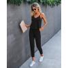 imagePRETTYGARDEN Womens Summer Casual One Piece Jumpsuits Spaghetti Strap Pants Romper 2025 Spring Vacation Resort OutfitsPure Black