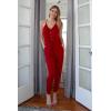 imagePRETTYGARDEN Womens Summer Casual One Piece Jumpsuits Spaghetti Strap Pants Romper 2025 Spring Vacation Resort OutfitsSolid Red