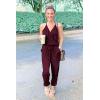 imagePRETTYGARDEN Womens Summer Casual One Piece Jumpsuits Spaghetti Strap Pants Romper 2025 Spring Vacation Resort OutfitsWine Red