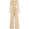 imagePRETTYGARDEN Womens Spring Fall Fashion One Piece Jumpsuits Dressy Casual Long Sleeve Wide Leg Ribbed Knit RompersBeige