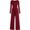 imagePRETTYGARDEN Womens Spring Fall Fashion One Piece Jumpsuits Dressy Casual Long Sleeve Wide Leg Ribbed Knit RompersWine Red