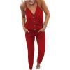 imagePRETTYGARDEN Womens Summer Casual One Piece Jumpsuits Spaghetti Strap Pants Romper 2025 Spring Vacation Resort OutfitsSolid Red