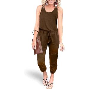 imagePRETTYGARDEN Womens Jumpsuit Casual Summer Romper 2025 Sleeveless Tank Lounge Cruise Airport Outfits Vacation ClothesCoffee