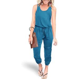 imagePRETTYGARDEN Womens Jumpsuit Casual Summer Romper 2025 Sleeveless Tank Lounge Cruise Airport Outfits Vacation ClothesGrey Blue