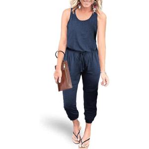 imagePRETTYGARDEN Womens Jumpsuit Casual Summer Romper 2025 Sleeveless Tank Lounge Cruise Airport Outfits Vacation ClothesNavy Blue
